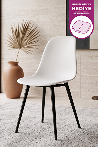VİLİNZE Eames Siyah Ahşap Ayak Plastik Beyaz Sandalye
