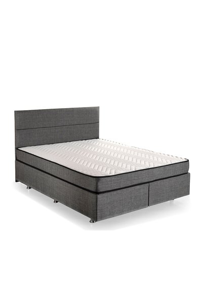 Niron Yatak Niron Silver Yatak Baza Başlık Seti Full Ortopedik Yatak Gri Keten Baza ve Başlık