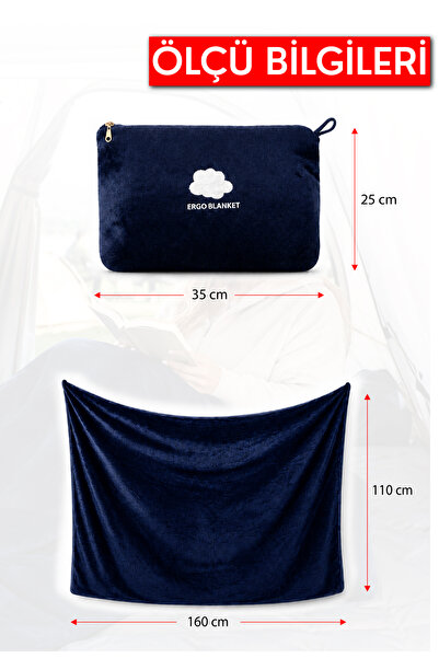 Viscofoam Ergo Blanket Yastığa Dönüşen Katlanabilir Seyahat Battaniyesi – Araç, Uçak, Otobüs ve Kamp İçin 160x110 cm Lacivert | Ergo Travel