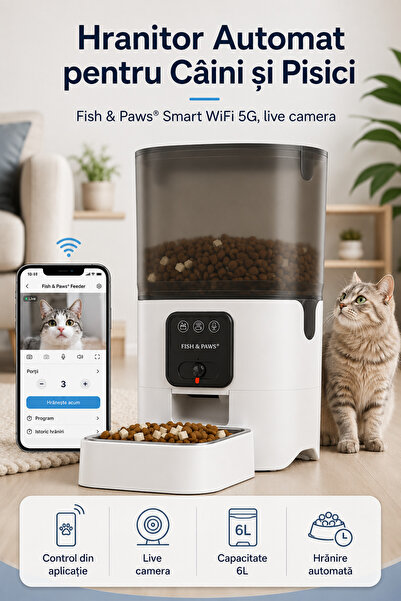 Fish & Paws Hranitor Automat pentru Caini si Pisici, Fish & Paws,Smart WiFi 5...