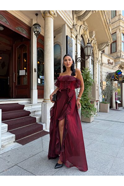 1Moda1Tarz Rochie maxi cu design special, din șifon Yoryo lucios importat, cu...