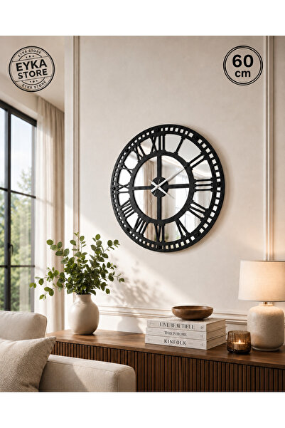 EYKA STORE Rustik Tarz Dekoratif Şık Duvar Saati Gümüş - Siyah Işleme 40 - 50...