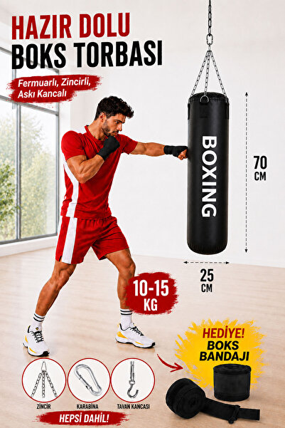 Spor Byfit Boxing 70 Cm Gençlere Yönelik Hazır Dolu Boks Torbası ve Zinciri -...