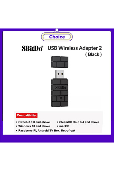 8Bitdo Black Bluetooth USB RR Adapter Wireless for Switch Windows Mac Raspber...