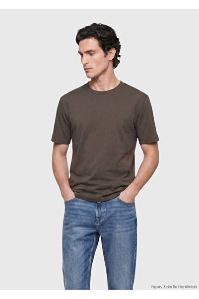 Ramsey Tricou din bumbac 100% cu guler rotund, culoare nurcă