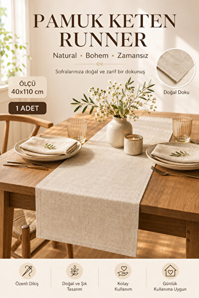 Morlay LINEN | Runner din in organic brut natural 40 x 110 cm