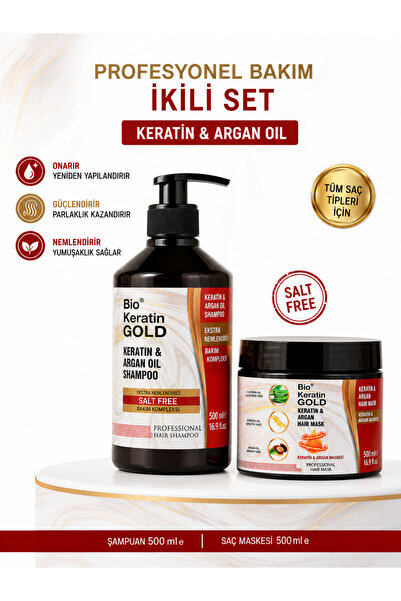 Bio Keratin Gold Argan&keratin Tuzsuz Şampuan 500 Ml + Argan&keratin Saç Bakı...