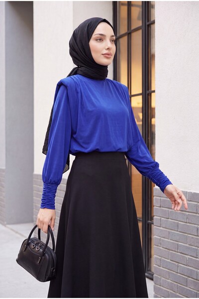 Modamorfo Sleeve Drawstring Blouse with Padded Shoulders -Saks