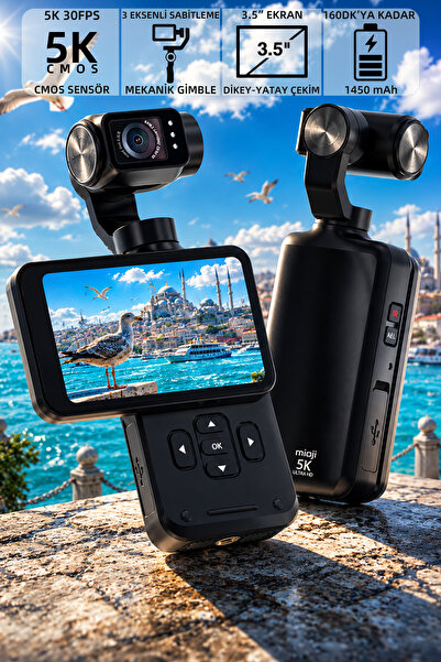Mioji Pocket 3 5K 30FPS 48MP 3 Eksenli Gece Görüşlü Gimbal Kamera