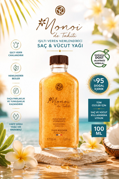 Yves Rocher Parıltılı Monoi de Tahiti Saç ve Vücut Yağı Işıltı Veren Besleyic...