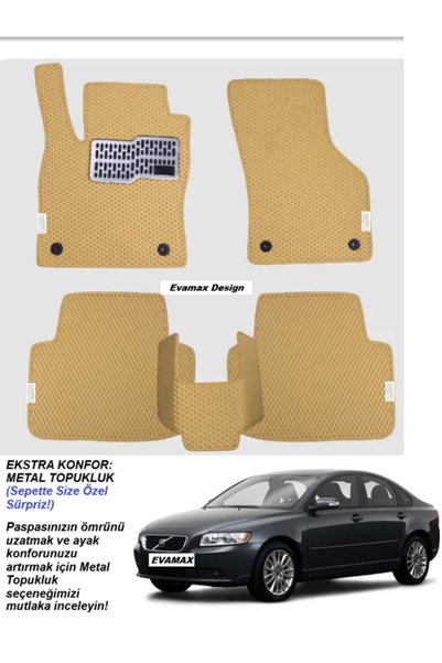 Evamax Design Volvo S40 2004 ve sonrası Uyumlu Yeni Nesil Premium Eva Paspas Özel Tasarım Kişiselleştirilebilir Lüks Oto Paspası + 4 Krom Marka Logo