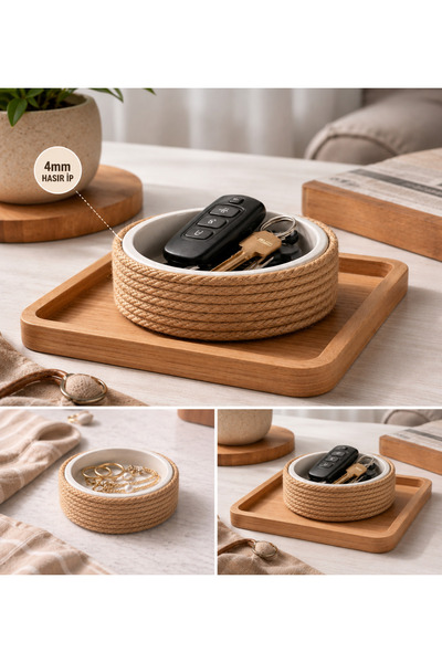 mythos Boho Style Jüt Kaplı Beton Organizer Natural Touch Beton Anahtarlık & ...