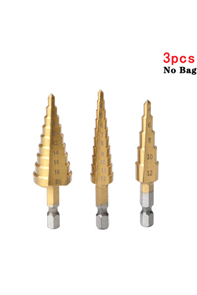 Choice 3PCS No Bag 3Pcs HSS Straight Groove Step Drill Bit 3-12mm 4-12mm 4-20...