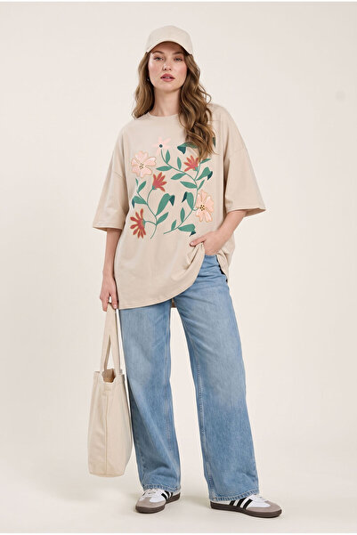 Stil Diva Çiçek Baskılı Oversize T-shirt