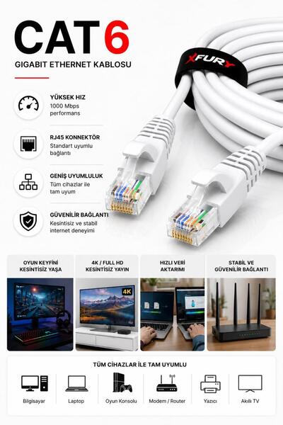 FURY Cat6 Ethernet Cable 5 Meters Rj45 Lan Internet Modem Router Computer Cable