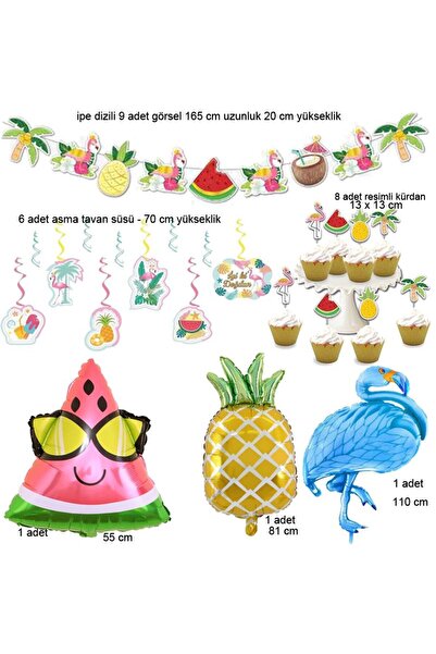 partidolu Tropical Hawaian Konsept Flamingo Ananas Karpuz Palmiye Süsleri ve ...