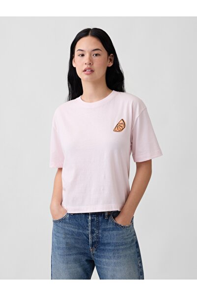 GAP Kadın Açık Pembe Boxy Grafik Baskılı T-Shirt