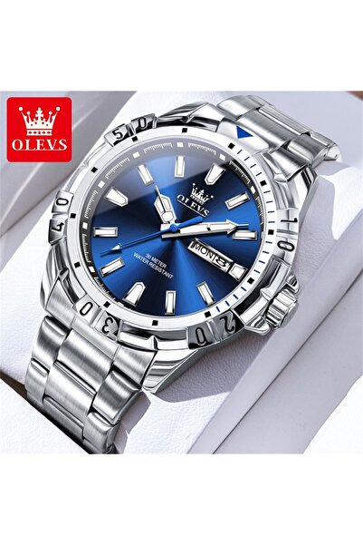 Choice5 ساعة OLEVS 5560 الفاخرة للرجال باللون الأزرق الفضي، ساعة كوارتز مع تق...