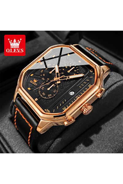 choice2 Rose Black OLEVS 9950 Square Man Watch Fashion Leather Strap Multifun...