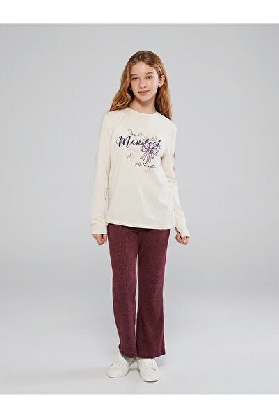 LC Waikiki Nevavm Lcw Kids Burgundy Ribbed Spanish Leg Girls' Leggings with a...