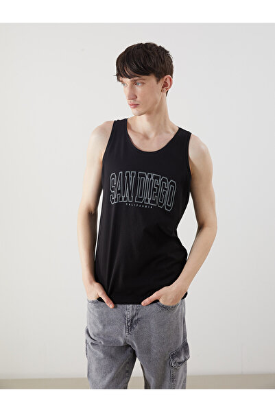 LC Waikiki Nevavm Men's Sleeveless T-Shirt with Oval Collar and Printed Design