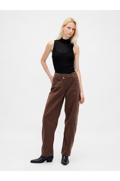 GAP Kadın Kahverengi High Rise UltraSoft Crossover Barrel Jean Pantolon