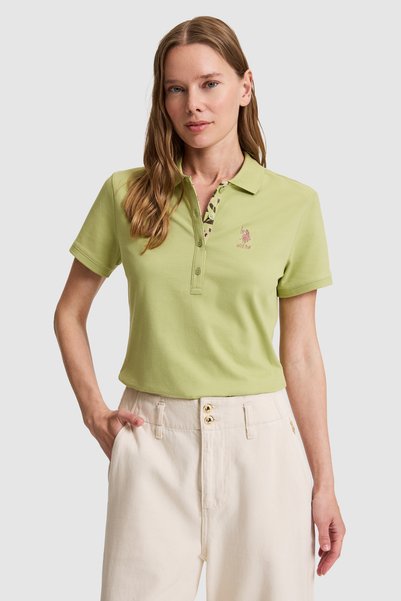 U.S. Polo Assn. Tricou de bază verde cu guler polo pentru femei 50326475-VR016