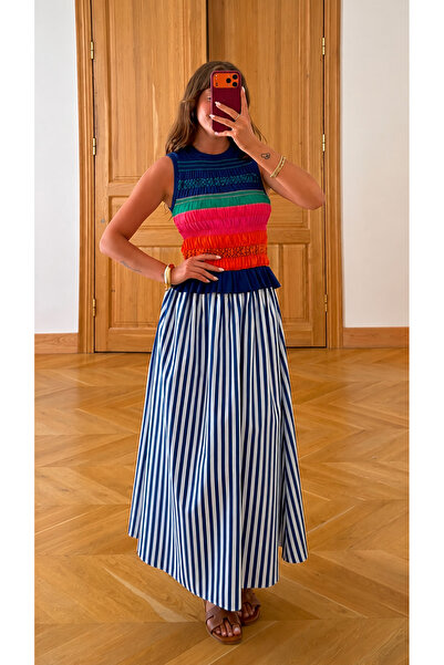 My Blog Blue-White Striped Skirt - 261107