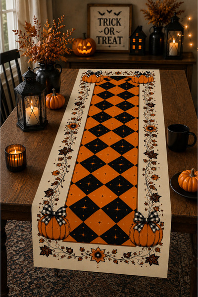 Elay Tekstil Halloween Runner 40x140 cm Cadılar Bayramı Balkabağı Desenli Dek...