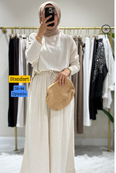 Balenbi Women's Oversize Blouse Wide Leg Pants Raw Linen Hijab Suit 1223 Ston...