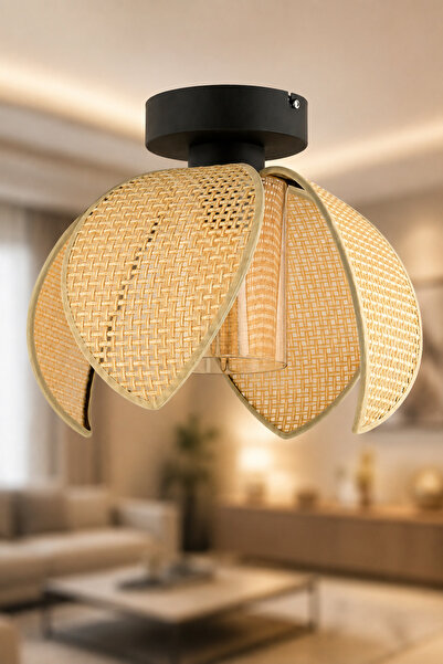 NisaLuce Nisa Luce Lusora Metal Plafonyer avize-4 KANATLI-CAMLI-Hasır Krem ||...