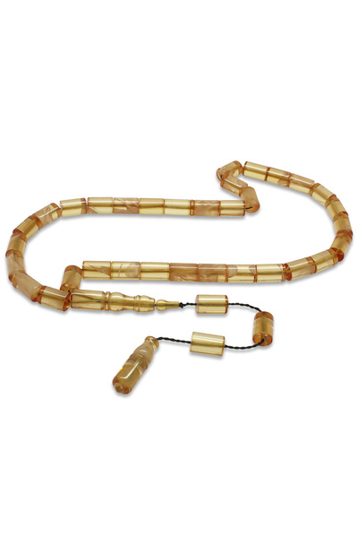 Tesbihane Fire Amber Prayer Beads - Systematic - Transparent White Marbled - ...