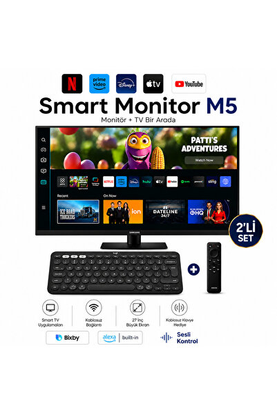 Samsung 27 İnç Akıllı Monitör Full HD Dahili Hoparlörlü Tizen Smart TV Wi-Fi ...