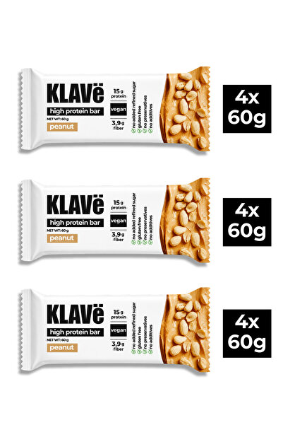 Yüksek Protein Bar Yer Fıstıklı - 60g x 12 Adet - 15g Protein, Vegan ve Glutensiz