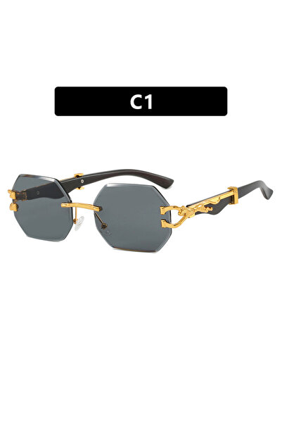 Choice6 black Rimless Square Sunglasses Men With Hexagon Retro Frameless Sun ...