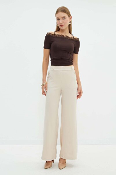 Fulla Moda Elastic Waist Palazzo Fabric Trousers
