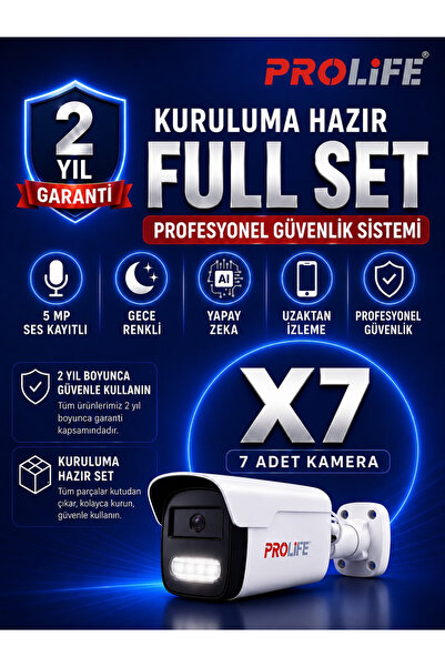 PROLİFE 7 Lİ Sesli Güvenlik Kamerası 5 Mp Gece Renkli Yüz Ve Araç Tanımalı Fu...