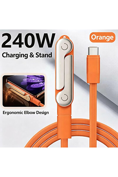 choice2 Orange 2-piece set 240W 2-in-1 USB C to USB C Fast Charging Foldable ...