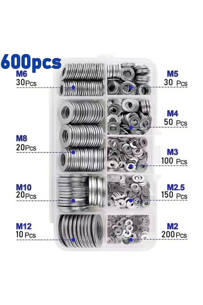 choice2 600pcs 600/400/100pcs Stainless Steel Flat Washers Set M2-M12 Home DI...