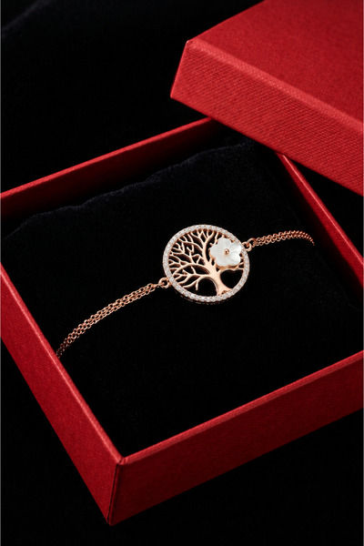 ÇEKİRDEK JEWELRY 925 Ayar Gümüş Manolya Çiçekli Hayat Ağacı Bileklik