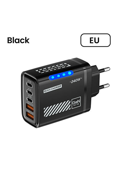 Choice5 شاحن USB-C أسود بتقنية GaN 5 في 1 بقوة 240 واط، شحن سريع PD 3.0، قابس...
