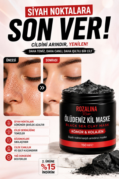 Generic Brand قناع طين البحر الميت بالكولاجين يزيل الرؤوس السوداء ويُزيل الجل...