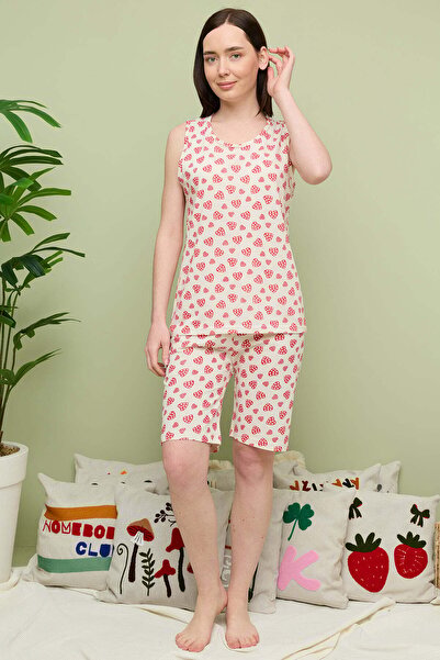 Fulla Moda Ärmelloses Capri-Pyjama-Set mit Herzmuster in Übergröße