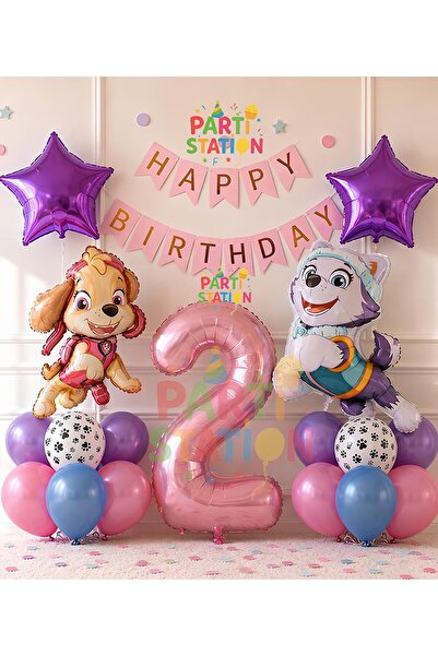 Parti Station Paw Patrol Skye and Everest Concept 2Nd Birthday Party Balloon Set