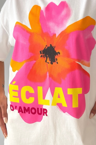 CrepTekstil Crep Kadın Kontrast Çiçekli Éclat D'Amour Baskılı Oversize Tişört %100 Pamuk