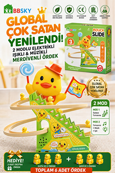 BBSKY Yeni Nesil Işıklı Müzikli Merdiven Tırmanan Ördekler 3+ Yaş Eğitici Oyu...