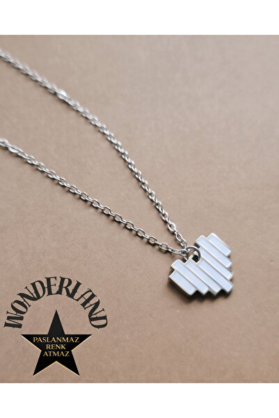 stainless steell 316L Steel Silver Pixel Heart Women's Necklace 40+5 cm Exten...