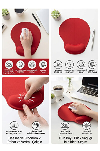 Ankaflex Bilek Destekli Mauseped Bilgisayar Mause Ped Kırmızı Mousepad Mause Fare Altlığı