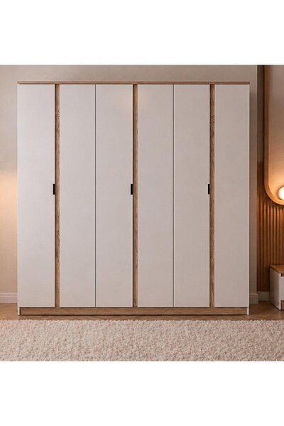 Noiss Home Decor Asel 6 Kapaklı Raflı Elbise Dolabı Yatak Odası Gardırop