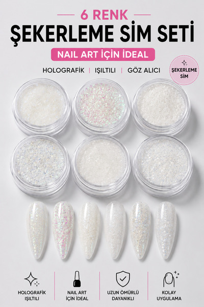 RNK BEAUTY Nail Art Tırnak Süsleme Şekerleme Sedefli Sim Seti 6'lı